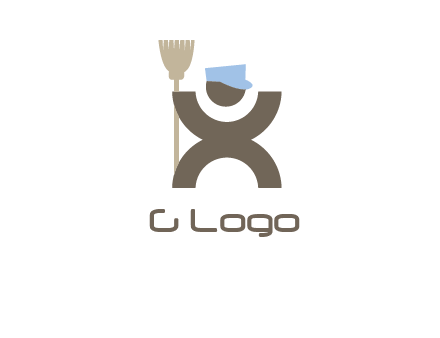 janitorial logo with a man with a broom