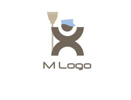 janitorial logo with a man with a broom