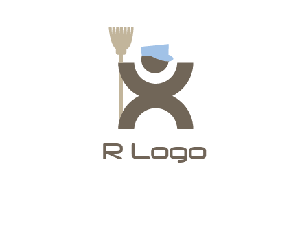 janitorial logo with a man with a broom