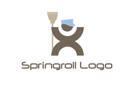 janitorial logo with a man with a broom