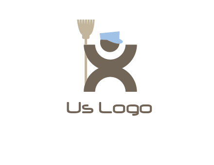 janitorial logo with a man with a broom