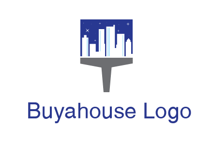 city skyline on a paintbrush icon