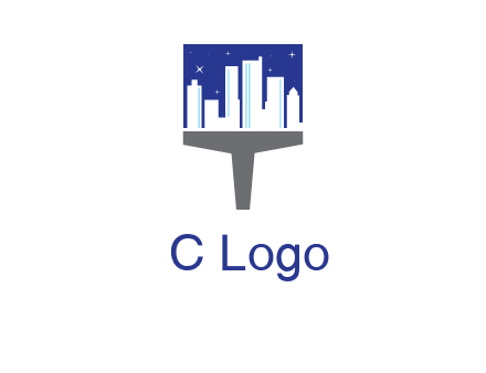 city skyline on a paintbrush icon