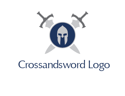 crossed swords behind a circle shield with a gladiator helmet emblem