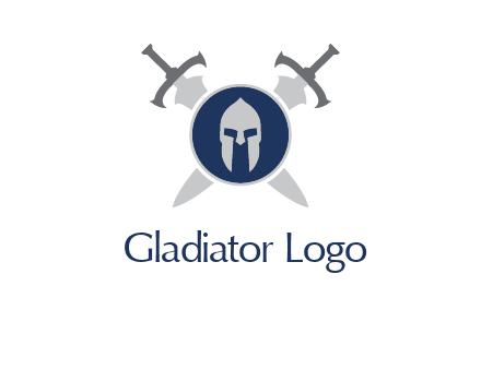 crossed swords behind a circle shield with a gladiator helmet emblem