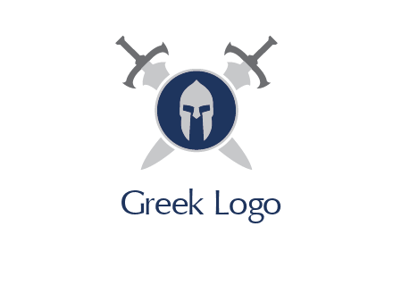 crossed swords behind a circle shield with a gladiator helmet emblem