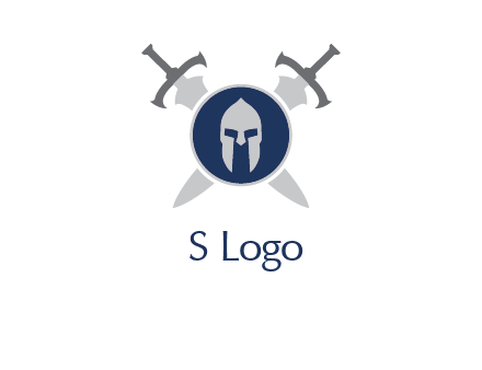 crossed swords behind a circle shield with a gladiator helmet emblem