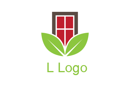 window with leaves logo