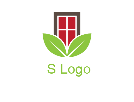 window with leaves logo