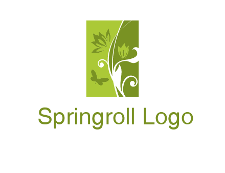 spring garden logo with flows and a butterfly