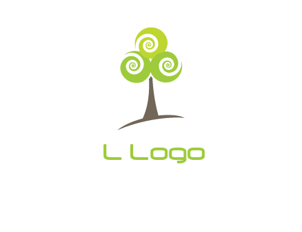 tree with swirl or spiral leaves logo