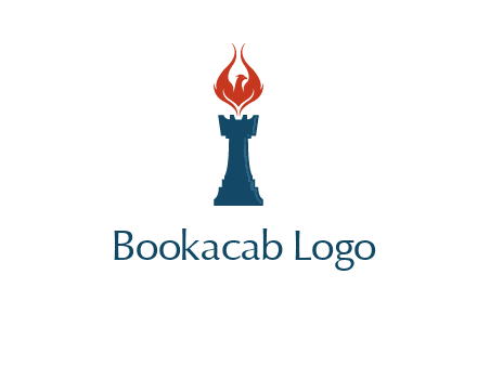 chess rook with phoenix flames logo