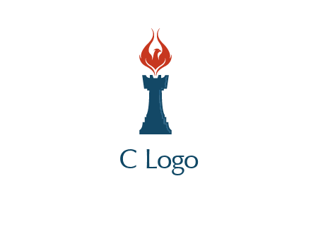 chess rook with phoenix flames logo