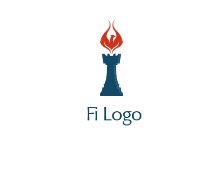 chess rook with phoenix flames logo