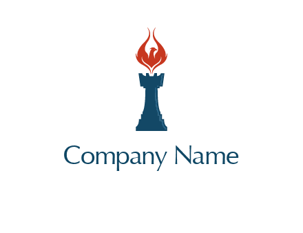 chess rook with phoenix flames logo