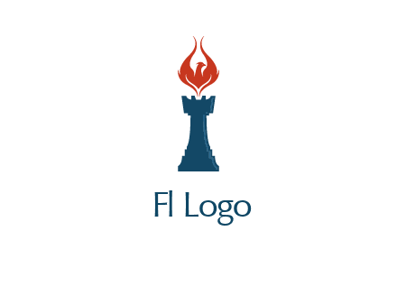 chess rook with phoenix flames logo