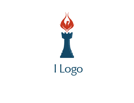 chess rook with phoenix flames logo