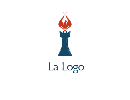 chess rook with phoenix flames logo