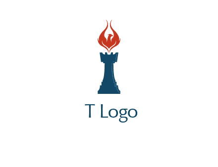 chess rook with phoenix flames logo