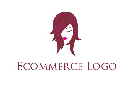 woman with closed eyes, red hair and pink lowlights logo