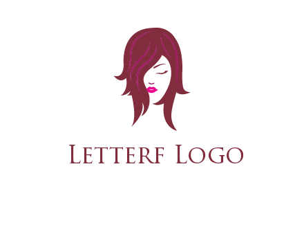 woman with closed eyes, red hair and pink lowlights logo