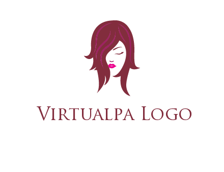 woman with closed eyes, red hair and pink lowlights logo