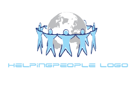 people join hands to surround earth logo