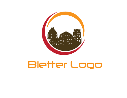 buildings inside a circular logo