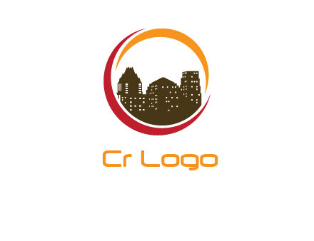 buildings inside a circular logo