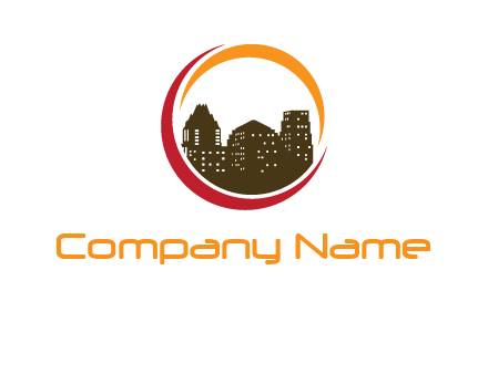 buildings inside a circular logo