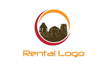 buildings inside a circular logo