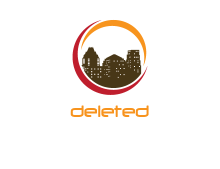 buildings inside a circular logo