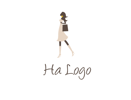 woman with purse and thigh high boots logo