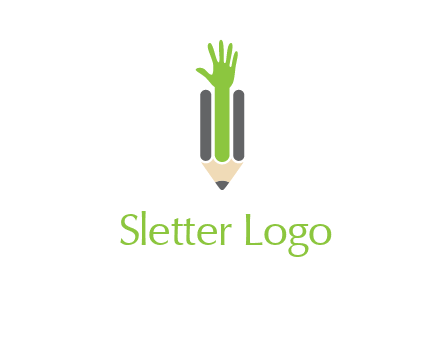 green hand inside pencil logo