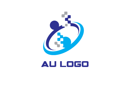 logo with pixels or pieces rising from ring