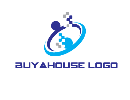 logo with pixels or pieces rising from ring