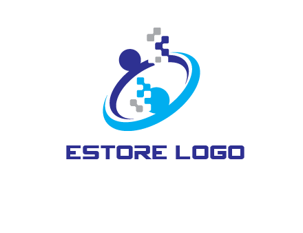 logo with pixels or pieces rising from ring