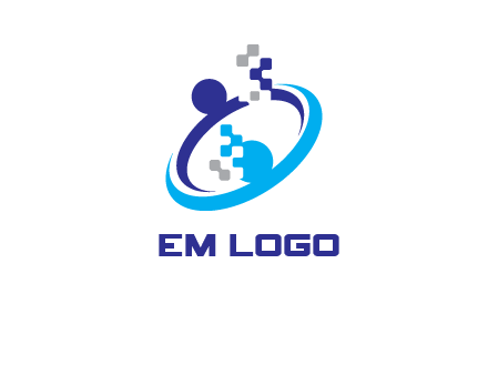 logo with pixels or pieces rising from ring