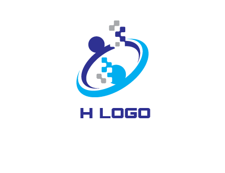 logo with pixels or pieces rising from ring