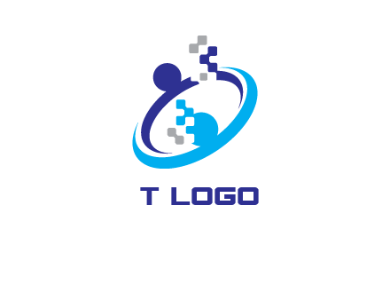 logo with pixels or pieces rising from ring