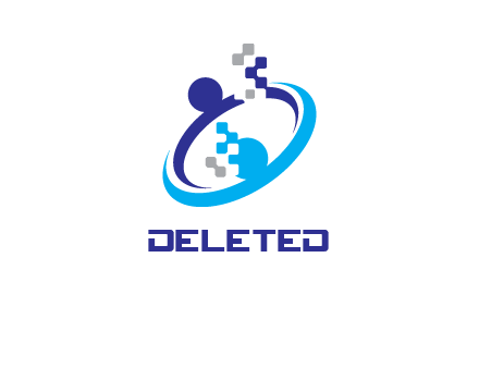 logo with pixels or pieces rising from ring