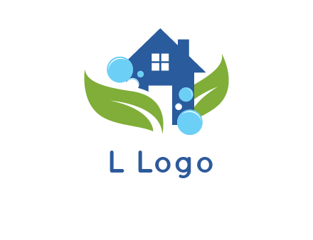 leaves and bubbles over house logo