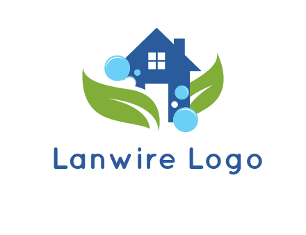 leaves and bubbles over house logo