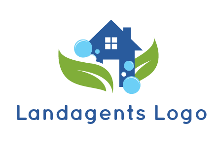 leaves and bubbles over house logo