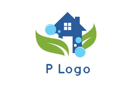 leaves and bubbles over house logo