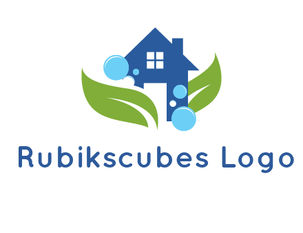 leaves and bubbles over house logo