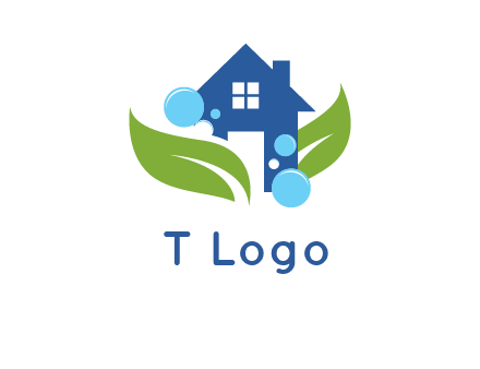 leaves and bubbles over house logo