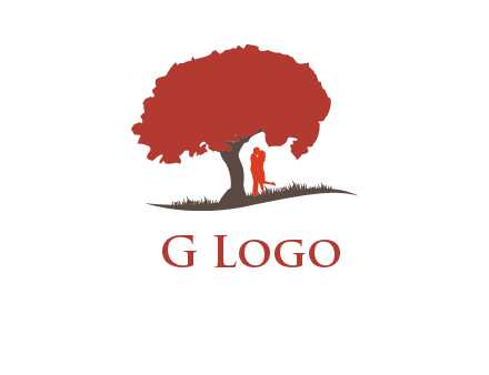 couple kissing under a tree logo