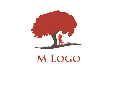 couple kissing under a tree logo