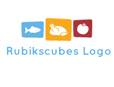 tomato, poultry and fish in squares logo